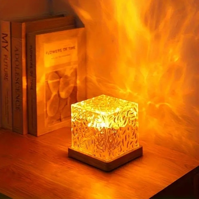 چراغ خواب رومیزی مکعبی اتمسفری شبیه ساز آب شارژی